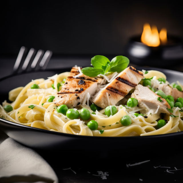 Cat In Heat Alfredo with Chicken and Peas