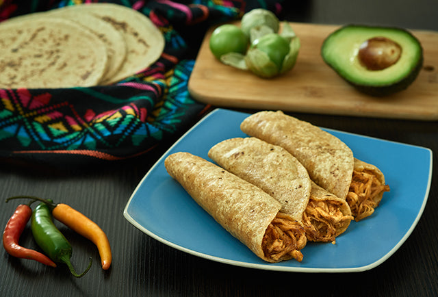 Braised Red Chile Chicken Tacos