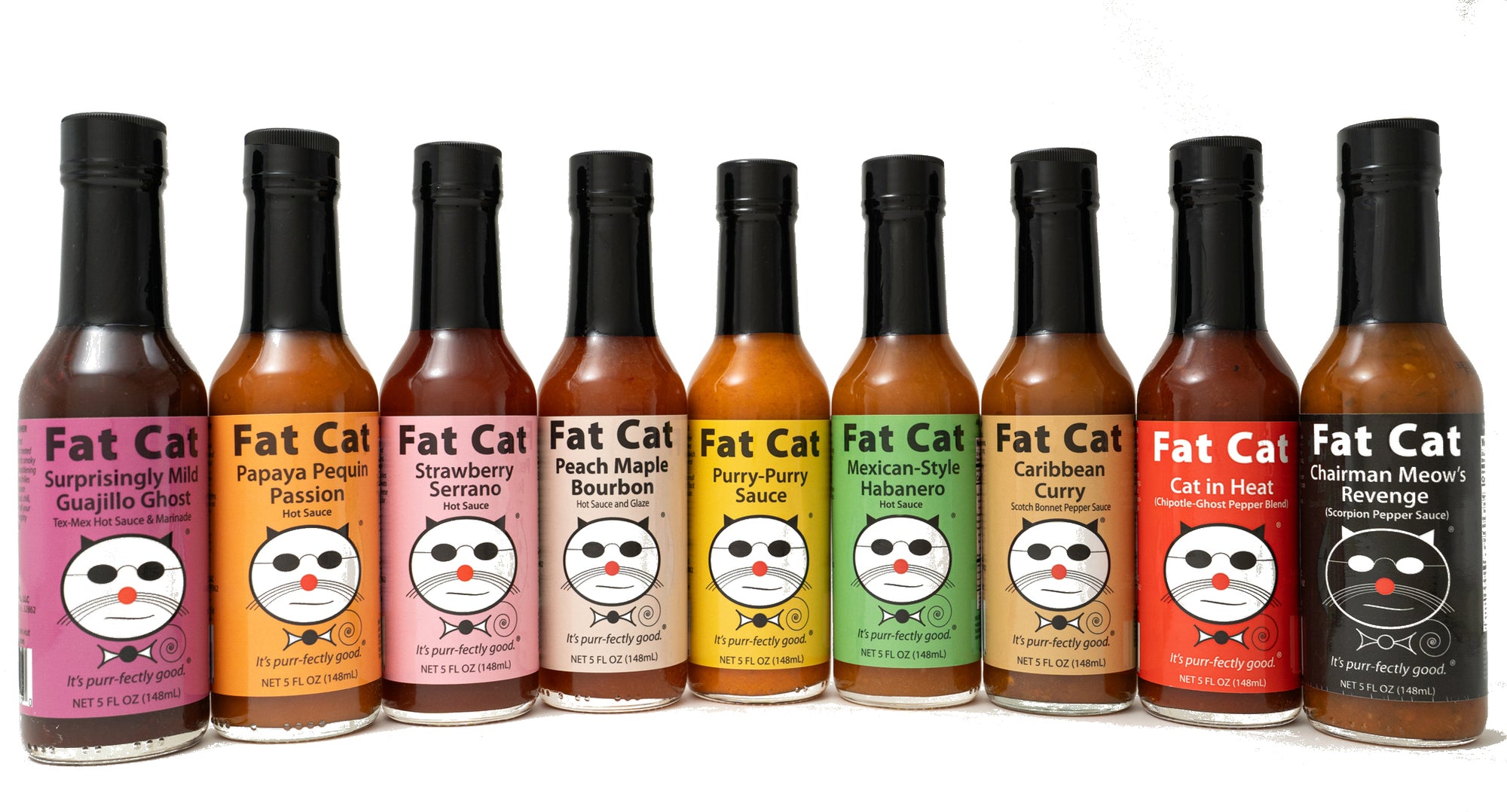 9 Bottle Hot Sauce Sampler Bundle and Variety Pack - Fat Cat Gourmet Hot Sauce & Specialty Condiments