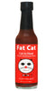 Bottle of Fat Cat Cat in Heat hot sauce on a white background