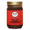 Jar of Fat Cat Cranberry Habanero Relish with red label and gold lid on white background