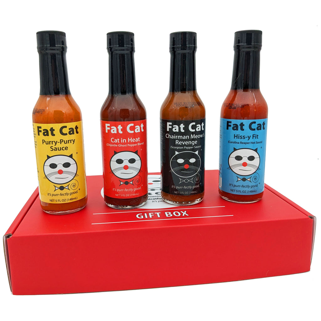 Funny Cat Name 4 Bottle Hot Sauce Gift Box