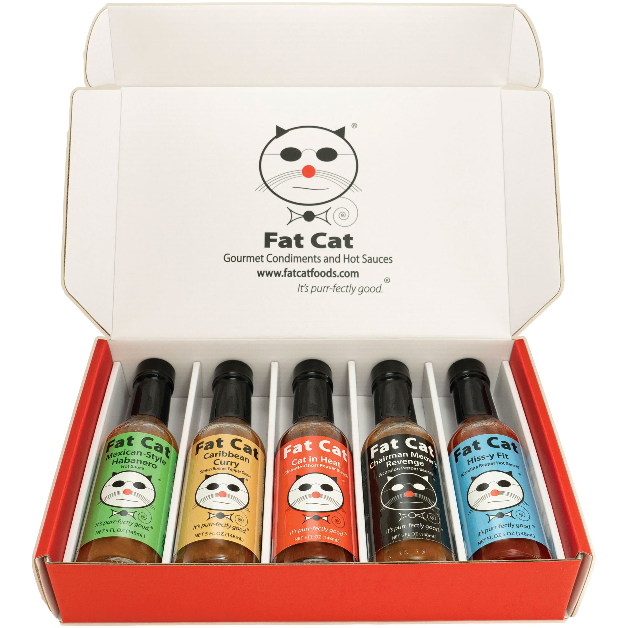 Heat Lovers 5 Bottle Hot Sauce Gift Box - Fat Cat Gourmet Hot Sauce & Specialty Condiments