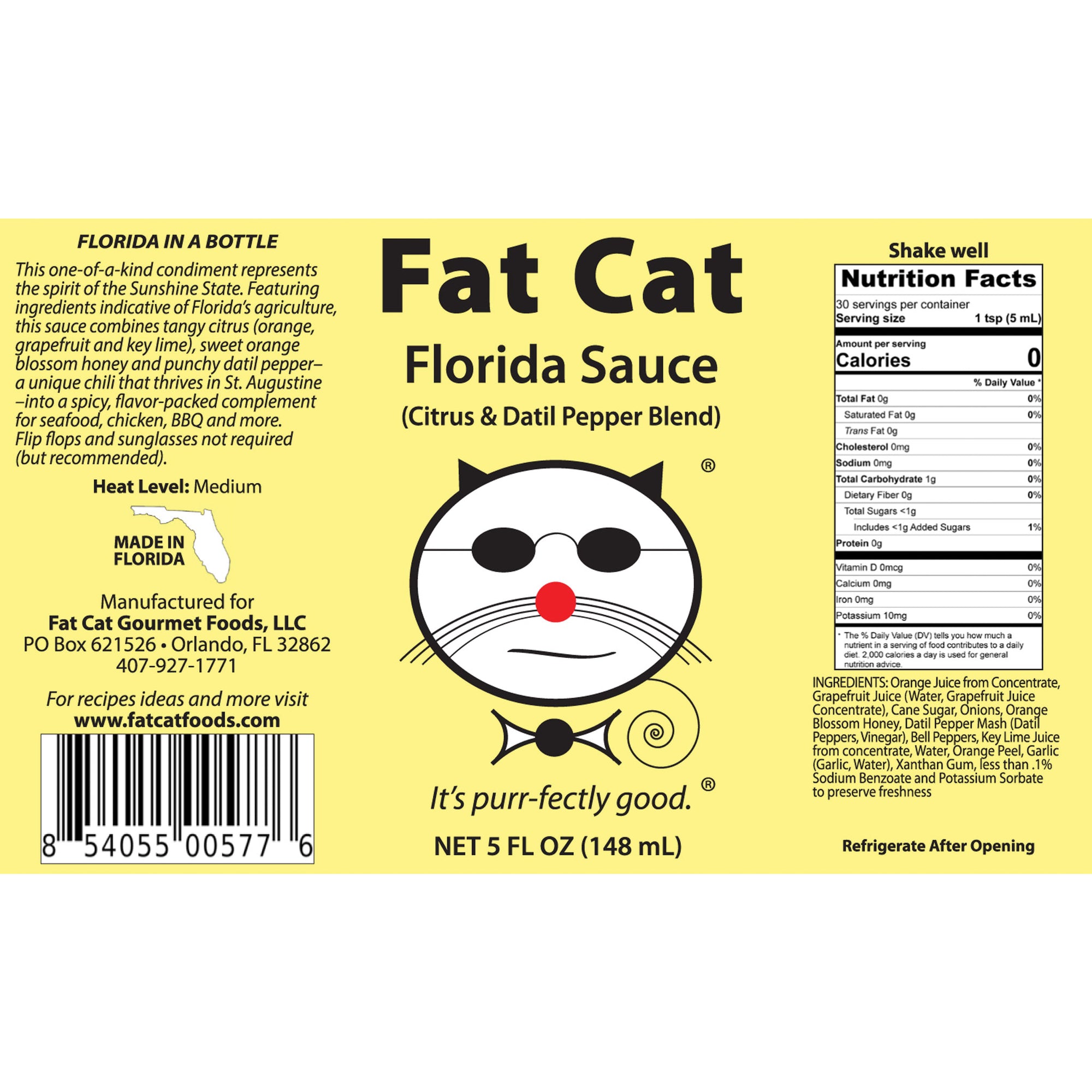Florida Sauce Citrus and Datil Pepper Blend - Fat Cat Gourmet Hot Sauce & Specialty Condiments