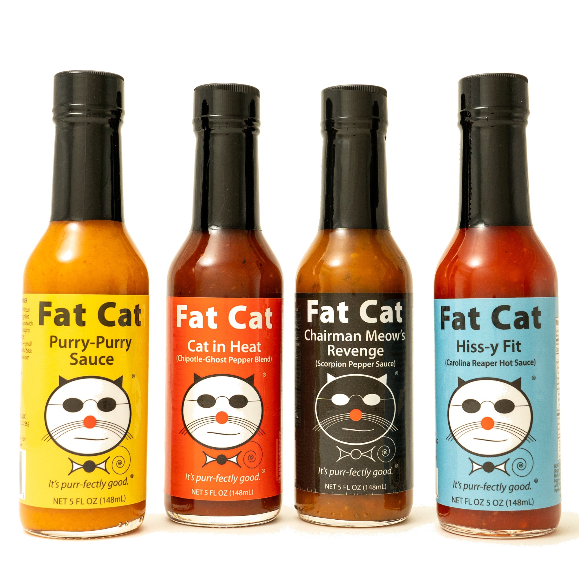 Funny Cat Name 4 Bottle Hot Sauce Bundle - Fat Cat Gourmet Hot Sauce & Specialty Condiments