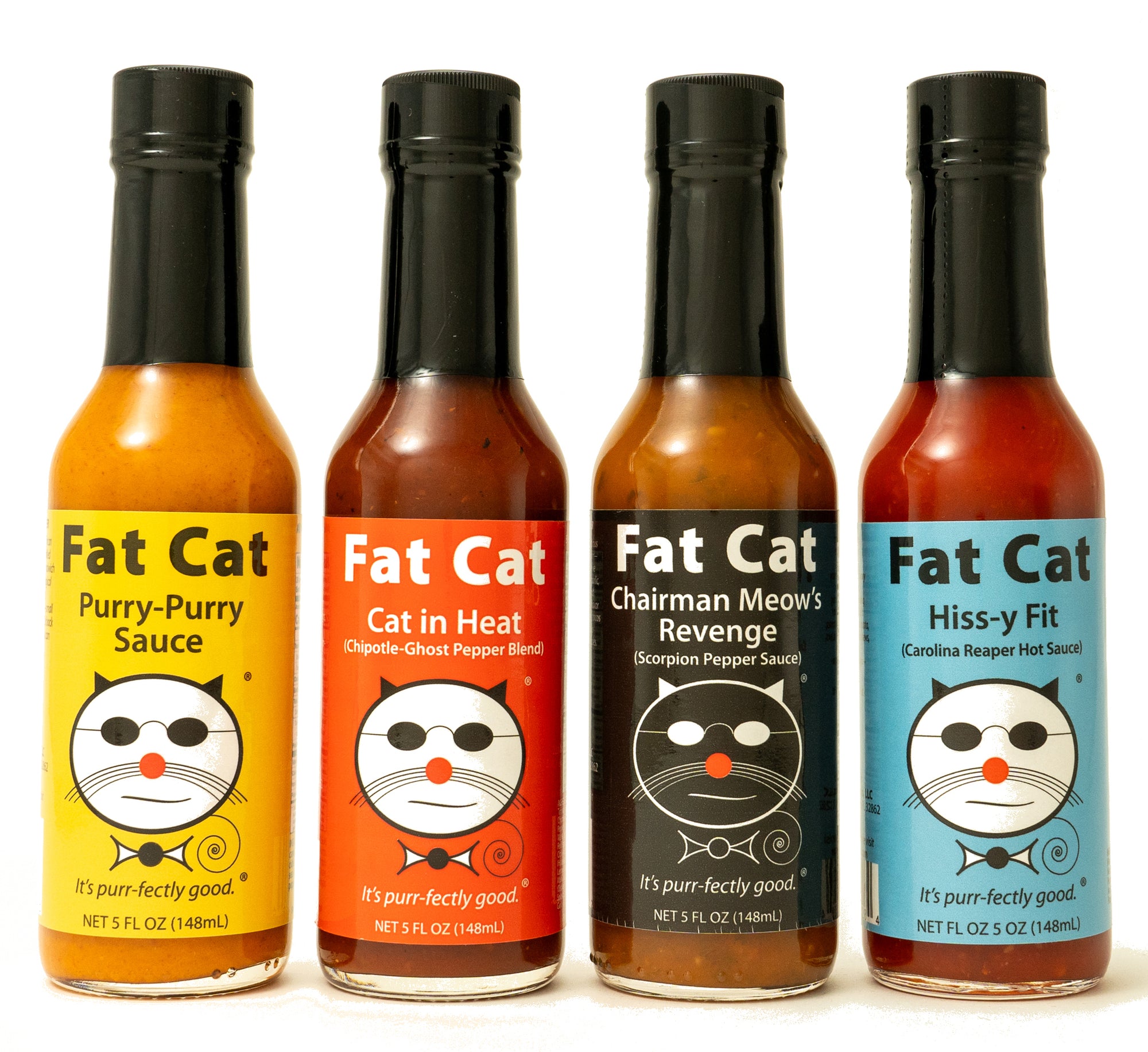Funny Cat Name 4 Bottle Hot Sauce Gift Box - Fat Cat Gourmet Hot Sauce & Specialty Condiments