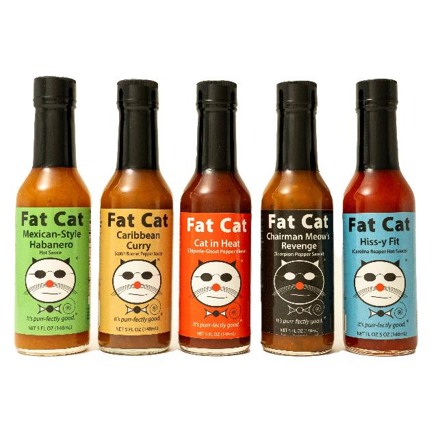 Heat-Seeking Inferno 5 Bottle Hot Sauce Bundle - Fat Cat Gourmet Hot Sauce & Specialty Condiments