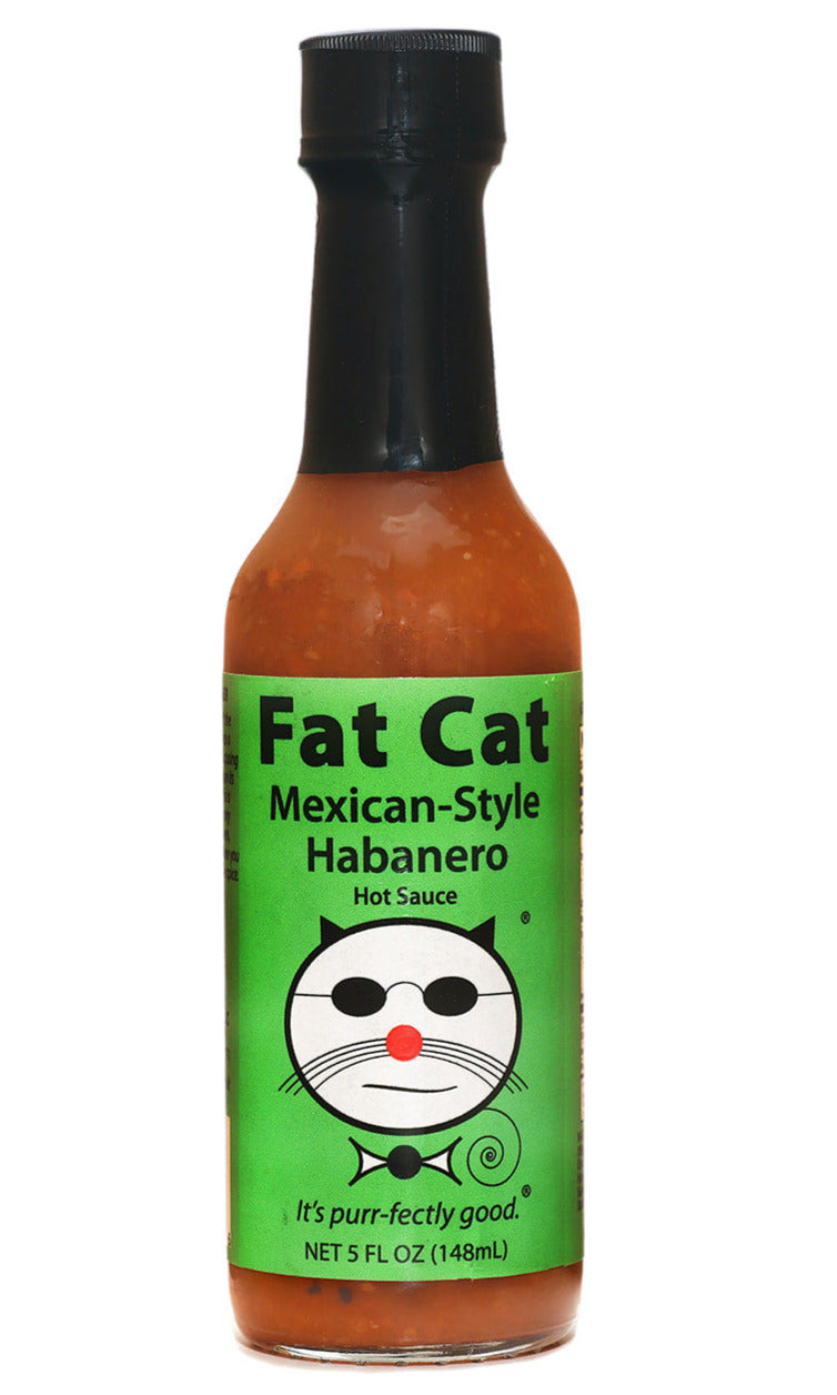 Fat Cat Mexican-Style Habanero hot sauce bottle on a white background