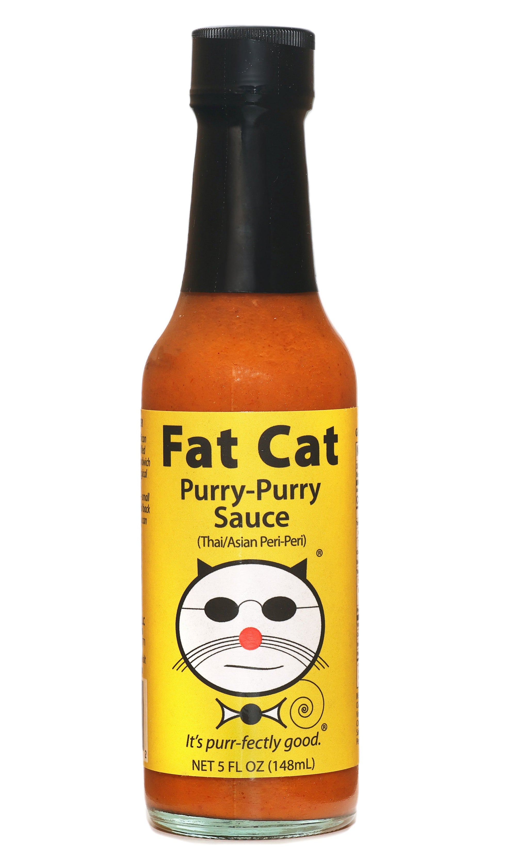 Fat Cat Purry-Purry Sauce bottle on a white background