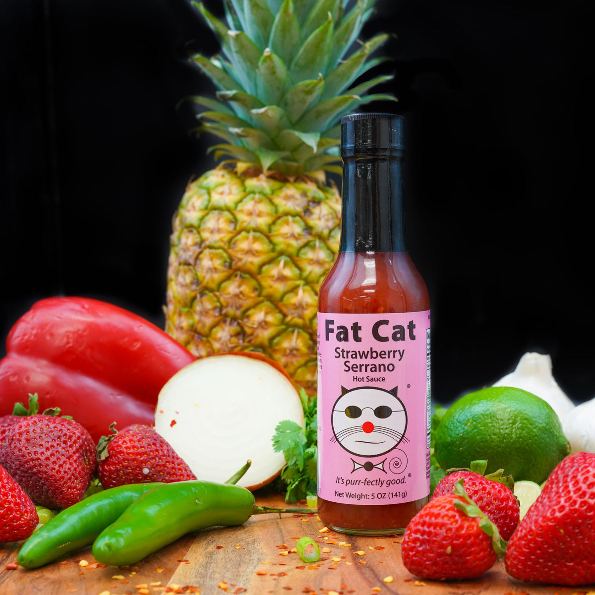 Strawberry Serrano Hot Sauce (Wholesale) - Fat Cat Gourmet Hot Sauce & Specialty Condiments